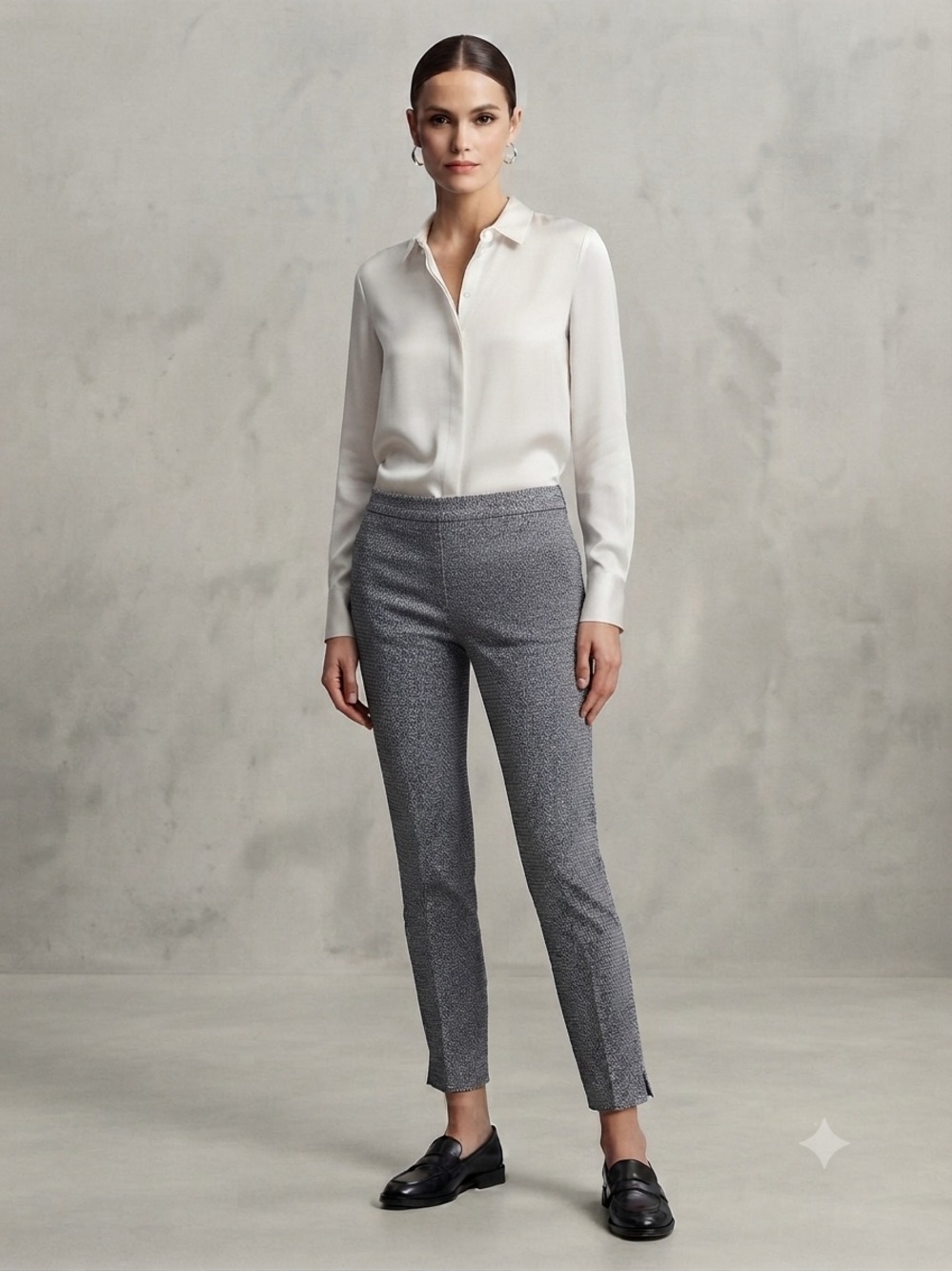 H&M  Business Casual  Geo Gray Slim Ankle Pants with Subtle Texture